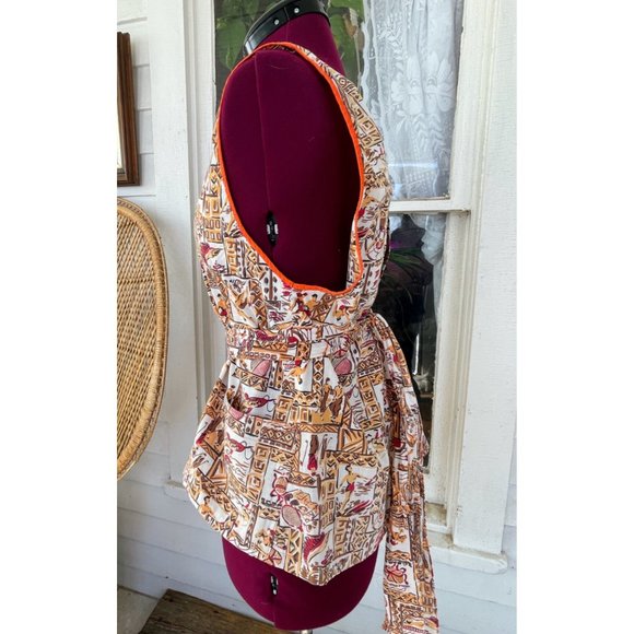 Vintage 1950s Cotton Full Smock Apron Surfers Fish Golfing - Picture 5 of 13